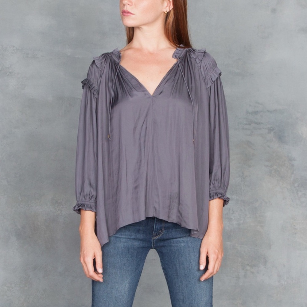 Ulla Johnson Amaya Ruffled Top Dark Charcoal Grey Size 4